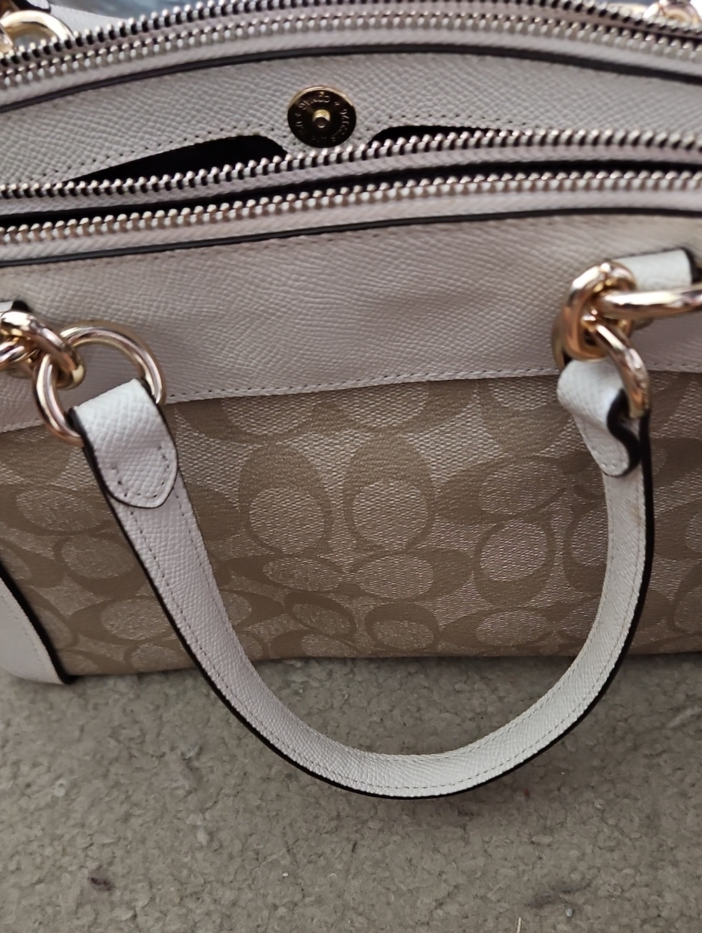Coach Two-Tone Signature Satchel in Beige and Cream - Picture 12 of 12